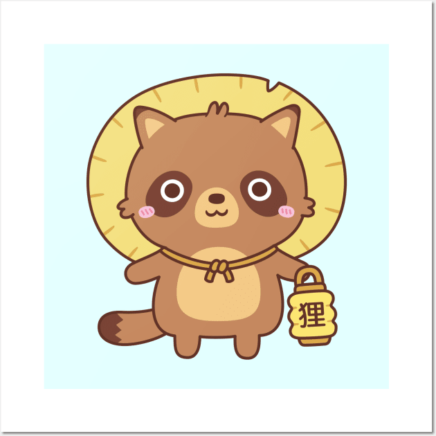 Cute Tanuki Raccoon Dog With Lantern Wall Art by rustydoodle